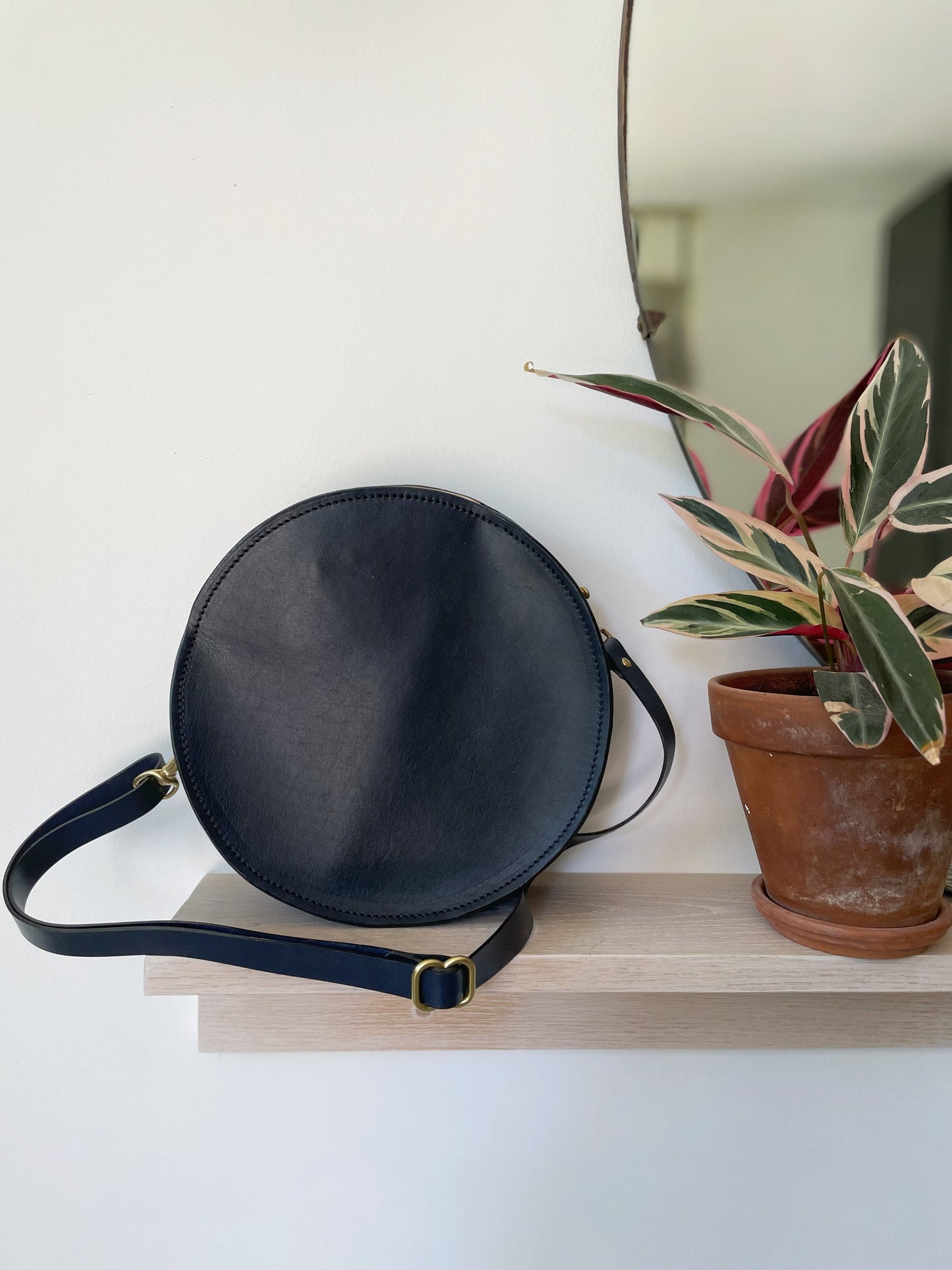 Midnight Blue mini leather circle bag